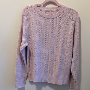 Elegant light rose color sweater. Long sleeves. Metallic sparkle.